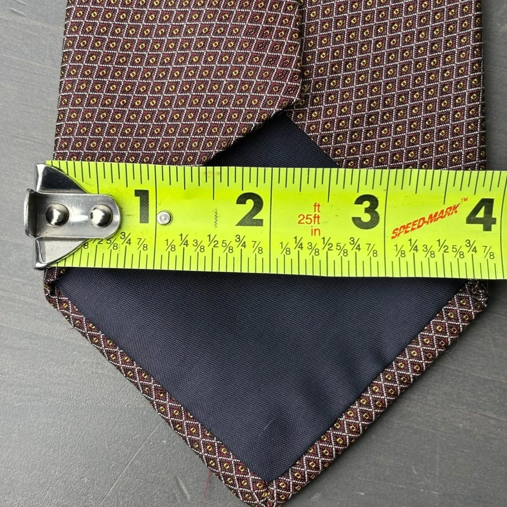 Polo University Ralph Lauren Silk Tie Burgundy Geometric Diamond Pattern USA